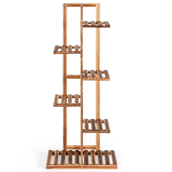 6-Tier Wood Plant Stand with Anti-Tilting Device and Multifunctional Display Shelf