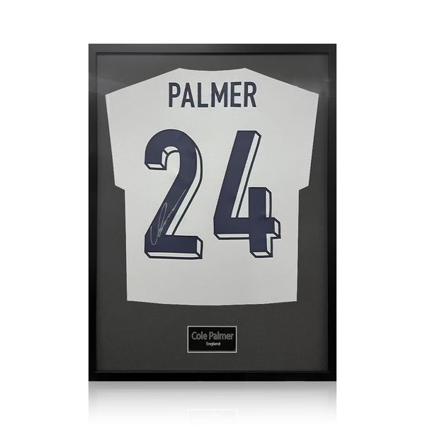 Cole Palmer Signed Framed England Football Shirt in 2 Options: White or Black Mount