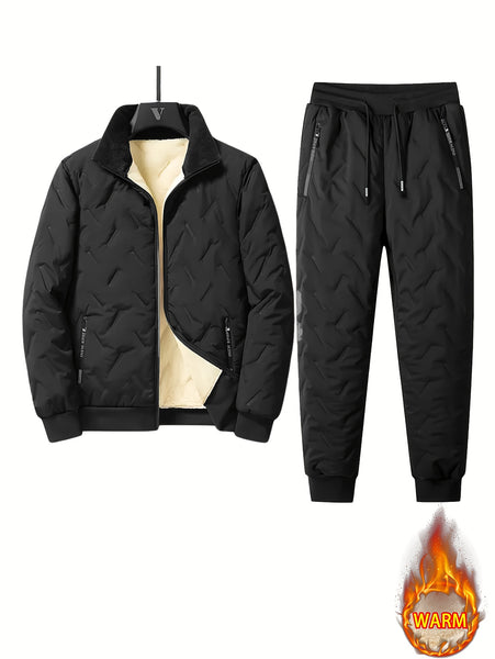 Two-Piece Men'S Casual Suit, Fleece-Lined And Thickened Men'S Jacket And Pants, Heavy And Thick Men'S Top And Bottom, Winter Sports Casual Zipper Cardigan Jacket, Fleece-Lined Warm Jacket, Lamb Fleece Lining, Couple'S Same Style for Men And Women