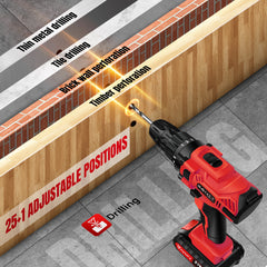 Cordless Drill Driver 21V, Electric Drill Kit with LI-ion Battery, Cordless Combi Screwdriver 25+1 Torque, 45N.m Max, 32pcs Accessory, 2 Variable Speed, LED Light for Home and Garden DIY Project 3/8