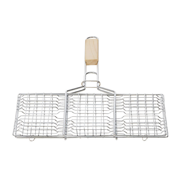 1pc Heavy-Duty Metal Barbecue Mesh Clip | Commercial Barbecue Grill, Square Burger Clip, 32cm Handle, Suitable for Courtyard Gatherings and Barbecues, 33.5 X 20cm