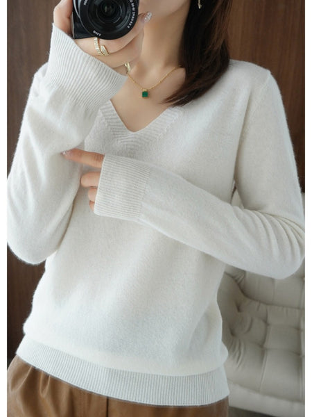 2026 New Women'S V-Neck Sweater Soft Warm Long Sleeve Pullover
