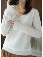 2026 New Women'S V-Neck Sweater Soft Warm Long Sleeve Pullover