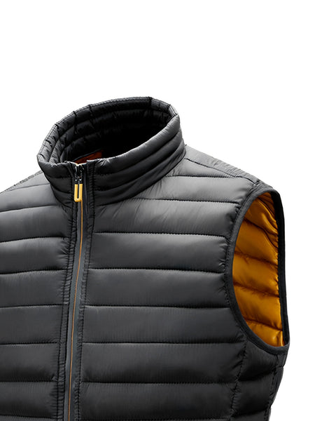 Men'S Lightweight Vest, Men'S Jacket, Autumn And Winter Vest, Stand-Up Collar Solid Color Casual Zipper Pocket Vest