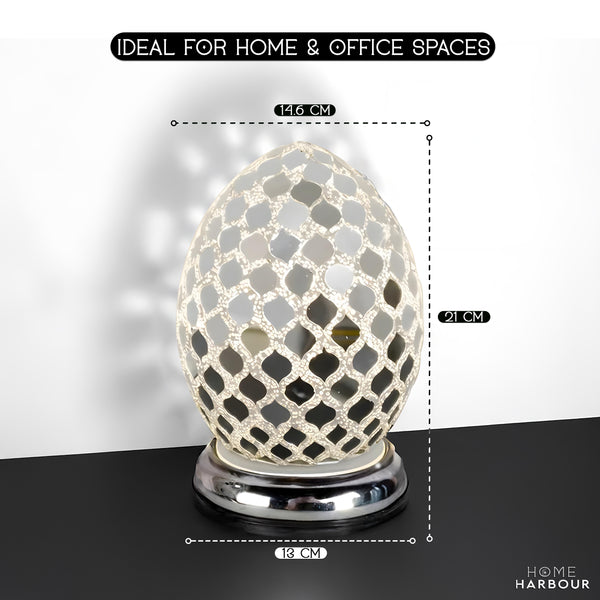 Mosaic Star Pearl Egg Lamp with Chrome Base 21cm Mirror Tile Effect Bedroom Light, Bulb Included, 230V 4W, Decorative Table Lamp for Home Bedroom Office Decor Warm Light [Energy Class A]