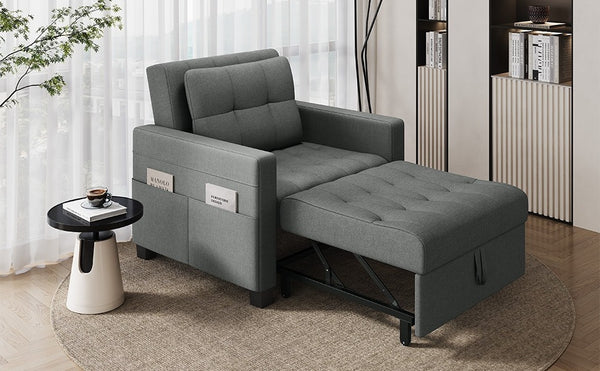 Costoffs 3-in-1 Convertible Sleeper Chair Bed, Tufted Futon Sofa Chair with Adjustable Backrest & Back Pillow, Multi-Function Sleep Chair Bed for Small Space, Apartment, Studio, Guest Room, Home Living Room Furniture