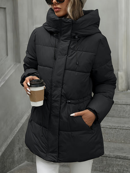 A Thick, Warm Hooded Cardigan in Autumn And Winter Colors, Featuring a Zipper And a Stylish, Casual Adjustable Waistband. This Mid-Length Fluffy Coat Is Perfect for Chilly Autumn And Winter Days, Daily Commutes, And Outdoor .