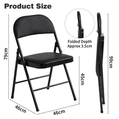 Set of 2 Folding Chairs, Faux Leather Foldable Chairs with Metal Frame and Padded Seat, Easy to Fold and Store for Home, Office, Dining and Reception