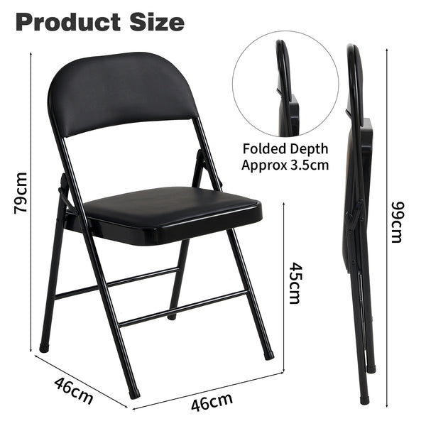 Set of 4 Folding Chairs, Faux Leather Foldable Chairs with Metal Frame and Padded Seat, Easy to Fold and Store for Home, Office, Dining and Reception