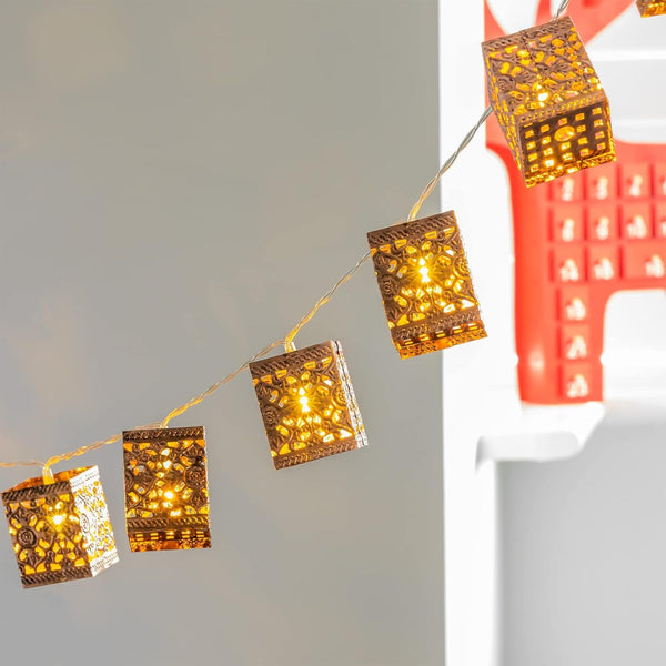 GloBrite 20 LED Outdoor Antique Lantern Chain Light with Moroccan Style Light - Hanging Metal Lanterns Landscape Lights for Porch Patio Yard Porch Decorations