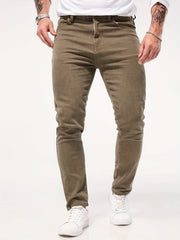 Solid Color Jeans Men'S Slim Fit Straight Leg Easy Versatile Casual Wear Long Pants Men'S Fashion
