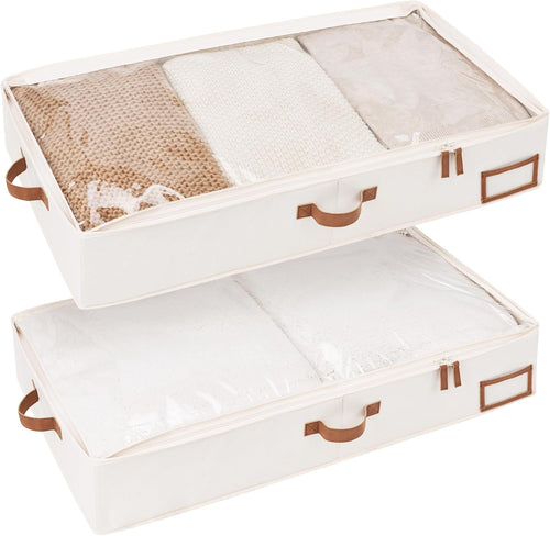 Storageworks Underbed Storage Boxes with Lids, Large under Bed Storage Box Containers for Bedroom Accessories Organising Clothes Bedding, Rigid under Bed Organisers Ultra Thick, Ivory White, 2-Pack