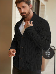 Men'S Solid Cable Knit Cardigan Fall Winter Button-Up Knit Coat