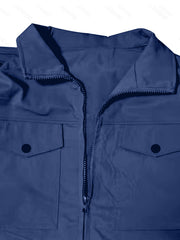 Men's Solid Color Cargo Jumpsuit with Full Zip, Long Sleeves and Front Pockets