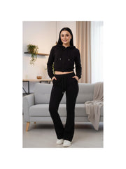 ZIPLORE Women'S Cropped Zip Hoodie and High-Waisted Bell Bottom Trousers Lounge Set for Casual, Athleisure & Streetwear - Suits, Womenswear Long Sleeve Minimalist Suits Womenswear Comfort Adjustable Clothing Drawstring Elegant Everyday Chic Loungewear Mat