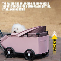 Small Dog Cat Stroller Folding Travel - Small Puppy Pet Stroller with Safety Rope, 4 Wheel Dog Carriage with Adjustable Canopy, Lightweight Outdoor Puppy Kitten Carrier for Park Beach Shopping Mall