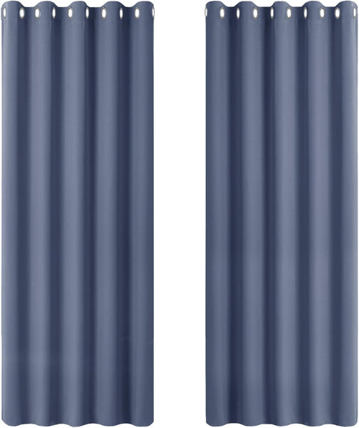 PONY DANCE Grey Blackout Thermal Insulated Curtains for Bedroom, 46 X 54 Inch Short Eyelet Curtains & Drapes, Soft Black Out 2 Panels for Window Living Room/Kitchen