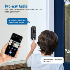 1080P Video Doorbell Camera, Intelligent Human Detection, Cloud Storage, Real-time Viewing, Two-way Audio, Infrared Night Vision, Battery Powered, Indoor Monitoring, USB Interface, 5200mAh Battery.