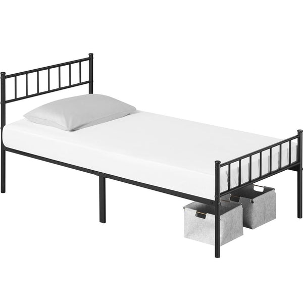 Costoffs Metal Bed Frame, Single/Double Size Bed Platform with Slatted Headboard and Footboard, Solid Slat Support, Large Storage Space, Easy Assembly Bed, Modern Mattress Foundation, Black/White/Pink/Silver