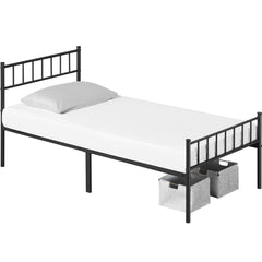 Costoffs Metal Bed Frame, Single/Double Size Bed Platform with Slatted Headboard and Footboard, Solid Slat Support, Large Storage Space, Easy Assembly Bed, Modern Mattress Foundation, Black/White/Pink/Silver