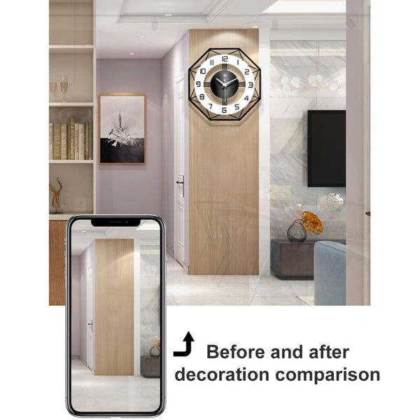 Wall Clock Metal Clock [35*35CM] Modern Silent Non-Ticking Black Clock Skeleton Design for Living Room, Bedroom, Office (Excluding Battery)