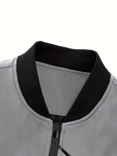 Men'S Casual Bomber Jacket | Spring-Autumn, Non-Stretch, Baseball Collar, Multiple Pockets, Zipper Closure