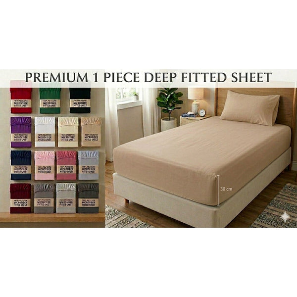 Extra Deep Fitted Sheets 30cm deep pocket with Elastic Cornes For Perfect Mattress Fit, Available in Single,Double, King,& SuperKing Size