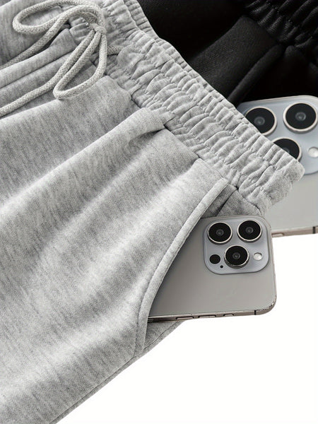 3pcs Women's Solid Color Oversized Jogger Pants with Elastic Drawstring Waist - Loose-Fit Polyester Track Pants Suitable for,, & Casual Attire - Machine Washable Casual Wear (Year-Round)