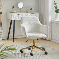 Velvet Office Swivel Chair, Vanity Chair, Pretty Fancy Desk Chair, Office Chair for Girls, 360° Swivel Height Adjustable Reception Chair Gold Base