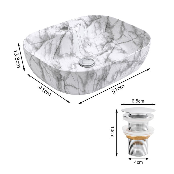 510*410mm Marble Effect Ceramic Sink Basin Bathroom Vanity Countertop Wash Sink w/Waste Kit