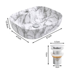 510*410mm Marble Effect Ceramic Sink Basin Bathroom Vanity Countertop Wash Sink w/Waste Kit
