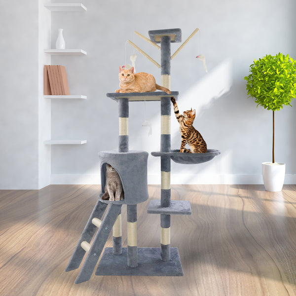Cat Tree Scratching Post, Stable Structure KittenActivity Centre Pet Toy Scratcher, Tall Cat Furniture Climbing Tower for Indoor Cats, Grey