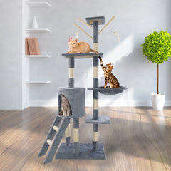 Cat Tree Scratching Post, Stable Structure KittenActivity Centre Pet Toy Scratcher, Tall Cat Furniture Climbing Tower for Indoor Cats, Grey