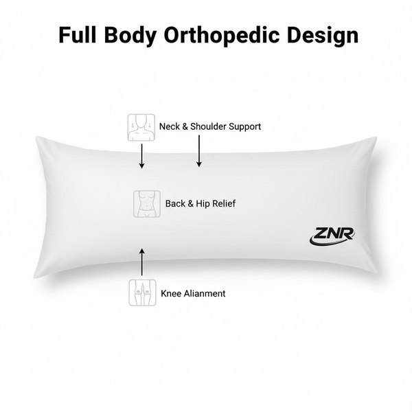Full Body Bolster Pillow Hollowfiber Filled Long Body Pillow, Medium Firm Support Cushion for Side Sleepers, Maternity Comfort, Back & Neck Support