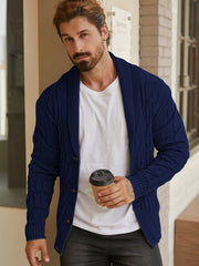 Men'S Solid Cable Knit Cardigan Fall Winter Button-Up Knit Coat
