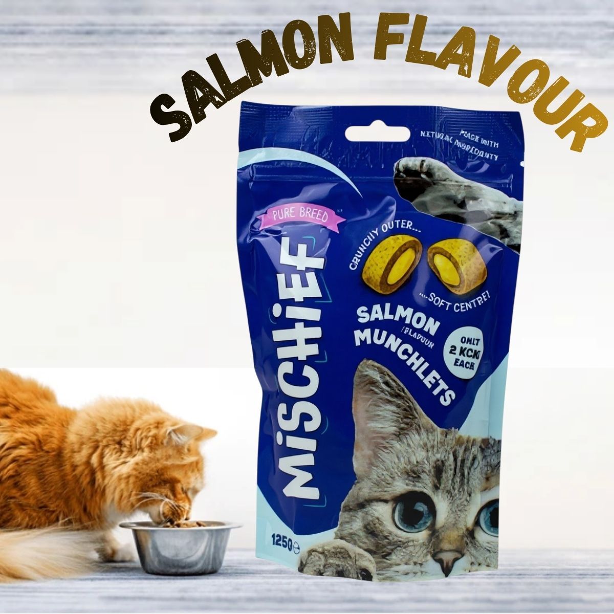 Mischief Pillow Cat Treats – 125g | Crunchy & Creamy Snacks for Cats | Available in Salmon, Chicken & Cheese Flavours.