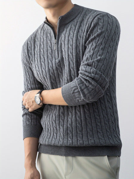 Christmas Gift for Men, New Twist Zipper Collar Pullover Sweater, Autumn And Winter Style, with Velvet, Thickened, Warm And Cold-Resistant, Can Be Worn Inside Or Outside, Casual And Versatile Essential, Knit