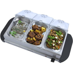 Electric Buffet Server Section Removeable Tray - Stainless Steel, Adjustable Temperature Control, Generous Capacity, Multifunctional Buffet (Silver 3 Section)