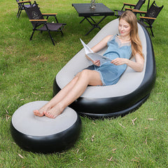 Beige Outdoor Inflatable Sofa Set, Foldable Inflatable Mattress with Footstool, Lazy Sofa, Portable Sofa Set, Made of PVC Material, with Foot Pump