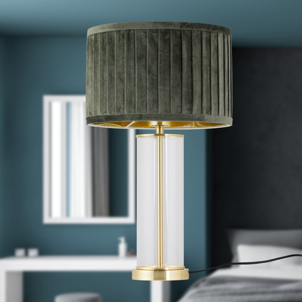 Aura - Satin Brass Table Lamp with Black Pleated Velvet Shade