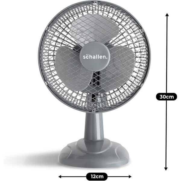 Schallen Grey Mini Table Fan Office Desk Home 6 Inch Small Electric Desk Fan Portable Air Cooling Fan Quiet Mini Desktop Fan with Tilt Function Worktop Office Home Bedroom PC Cooling Fan Compact Lightweight Air Circulator UK Plug Grey Black or White Porta