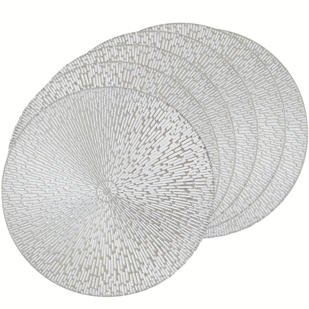 6pcs Round PVC Hollow-Out Placemats | Gold/Silver/Rose Gold | 15