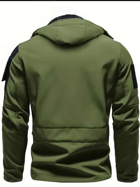 Men'S Fleece Warm Softshell Jacket Outdoor Camping Mountaineering Skiing Hiking Jacket Multi-Pocket Hooded Tactical Coat Autumn And Winter Workwear