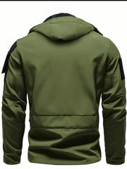 Men'S Fleece Warm Softshell Jacket Outdoor Camping Mountaineering Skiing Hiking Jacket Multi-Pocket Hooded Tactical Coat Autumn And Winter Workwear