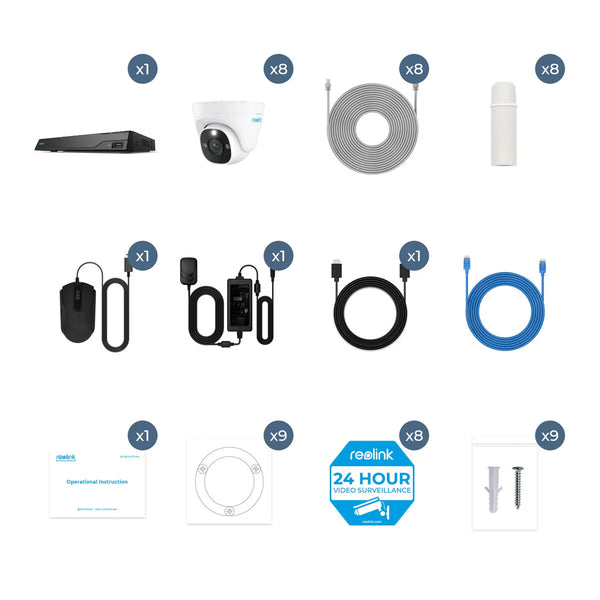 Reolink 12MP (4K+) UHD NVR Poe AI 16 X Channel / 8 X Dome Camera Kit with 4TB HDD