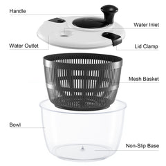 Salad Spinner 3.5 Litre Plastic Lettuce Dryer Vegetable Washer with Non-Slip Base, Dual Function Serving Bowl Strainer Easy One Hand Operation for Healthy Eating