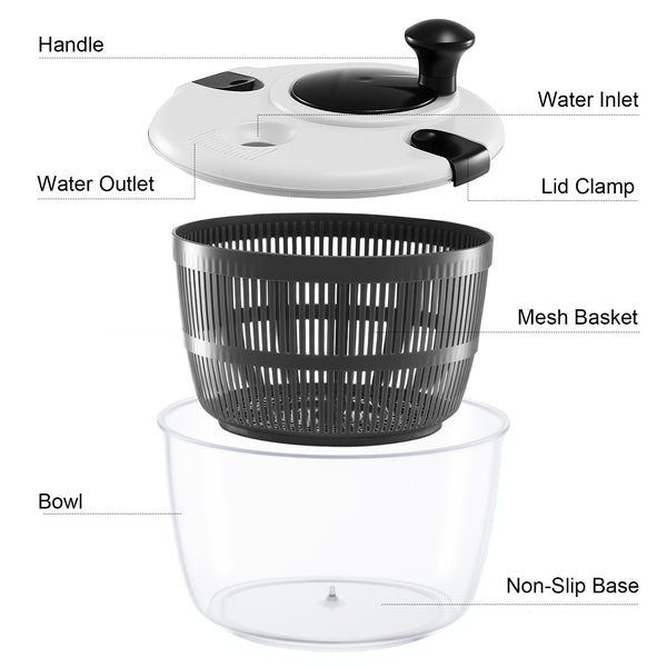 Salad Spinner 3.5 Litre Plastic Lettuce Dryer Vegetable Washer with Non-Slip Base, Dual Function Serving Bowl Strainer Easy One Hand Operation for Healthy Eating