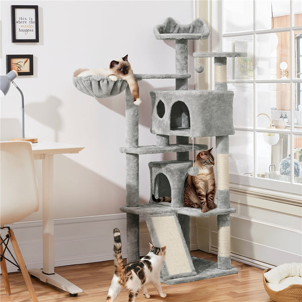 Costoffs Cat Tree, Cat Tree Tower, 145cm Multi-Level Cat Tree Tower with 2 Condos, Dangling Balls, Ladder, Sisal Scratching Posts, Round Platform, Cosy & Stable Indoor Cat Kitten Furniture, Activity Centre, Scratching Tree