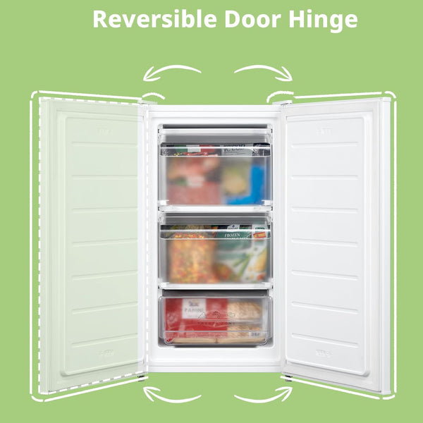 COMFEE' 60 Litre Freestanding Under Counter Freezer with 4-Star Freezer Drawer - Reversible Door & Precision Thermostat Control - Ideal Compact Storage for Small Kitchens (Energy E, White)