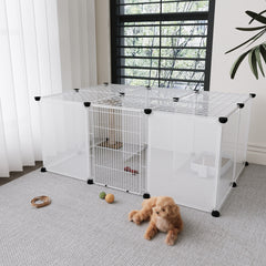 Roofed Cat Playpen System, 12/16/18 Panel Choices, Transparent Cat Enclosure with Top, Complete Kitty Condo with Top Cover, Escape-Proof Indoor Sanctuary, Top Cover Included for Small/Medium Dogs Indoor Protection & Security, Ideal for Indoor Training, Li